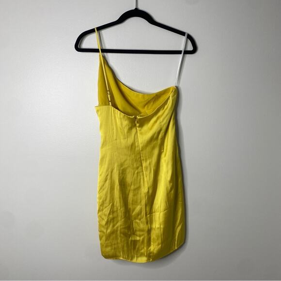 Revolve Lovers + Friends Karen One Shoulder Yellow Satin Bow Mini Dress Medium - Picture 5 of 11